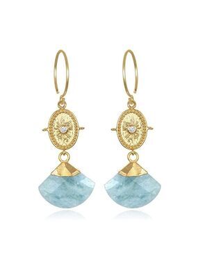 NIB Amelia Rose Fan Dangle Teardrop Genuine Aquamarine 14K Gold Filled